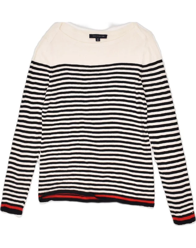 Members Only TOMMY HILFIGER Womens Boat Neck Jumper Sweater UK 10 Small White Striped