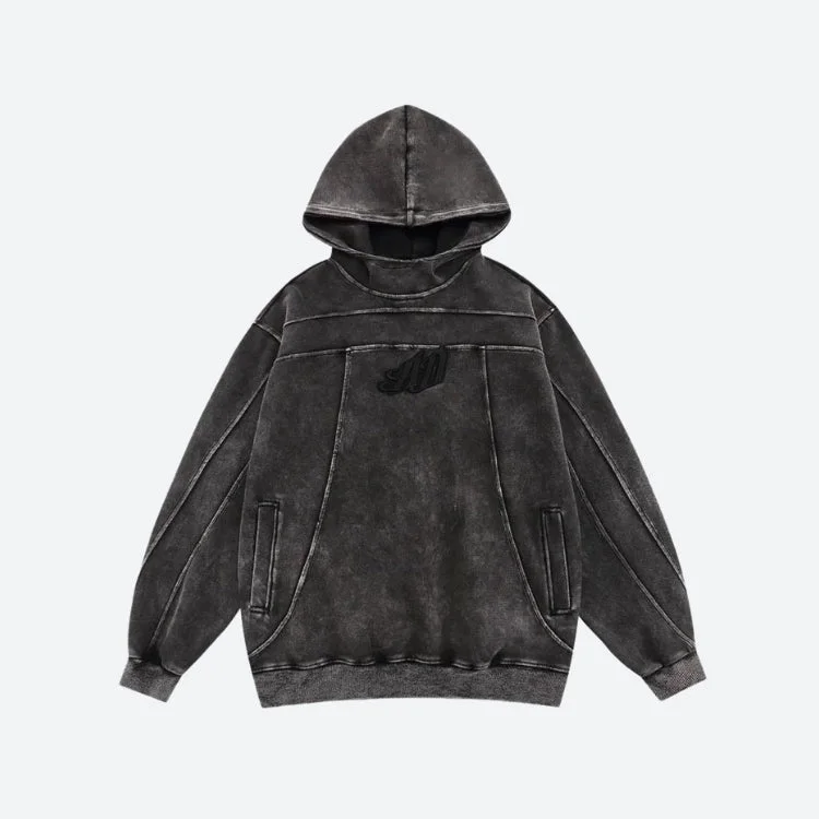Epic Deals Grunge Dark Washed Embroidered Hoodie