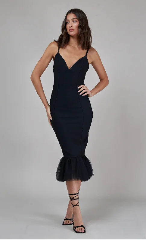 Limited Time Offer Black Bandage Fishtail Midi Dress
