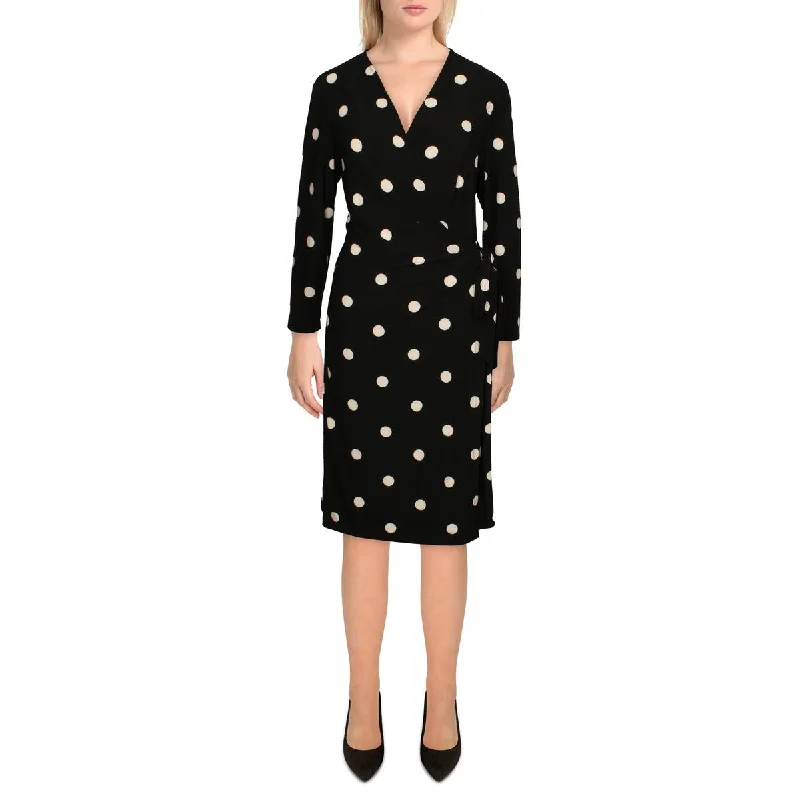 Anne Klein Womens Nomad Polka Dot Knee Wrap Dress