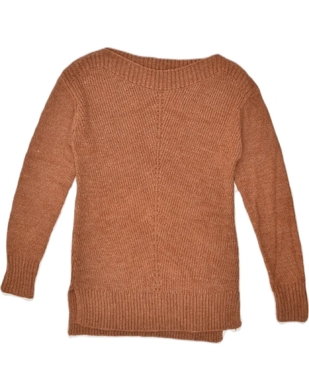 Deal Dash FAT FACE Womens Boat Neck Jumper Sweater UK 8 Small Brown Acrylic