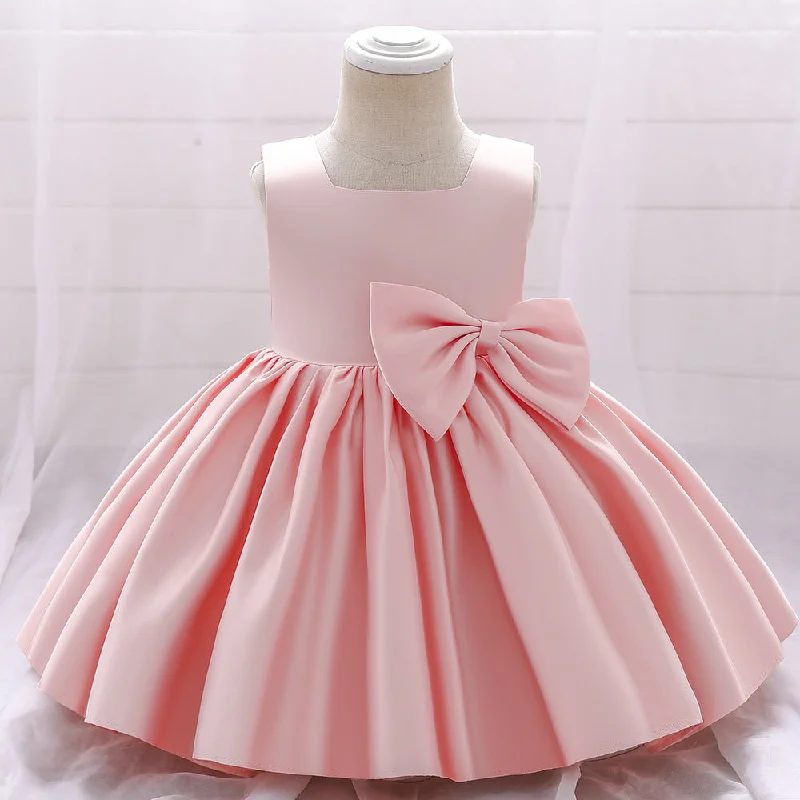 Price Break Baby Girl Birthday Party Dress Toddler Summer Round Neck Bow Textured Puffy Formal Princess Dress
