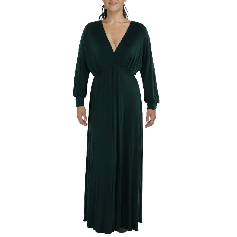 24seven Comfort Apparel Womens Plus Full Length V-Neck Maxi Dress