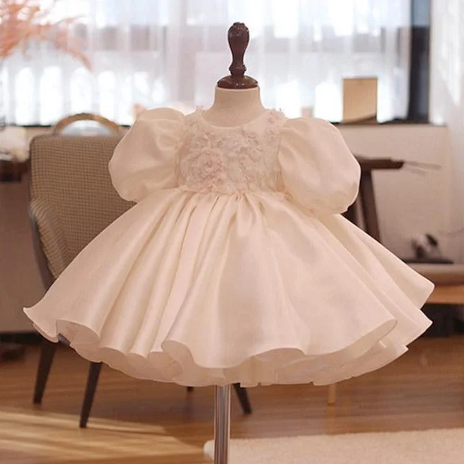 Super Bargain Baby Girl Birthday Party Dresses Toddler Sweet Embroidered White Puff Sleeve Formal Princess Dress