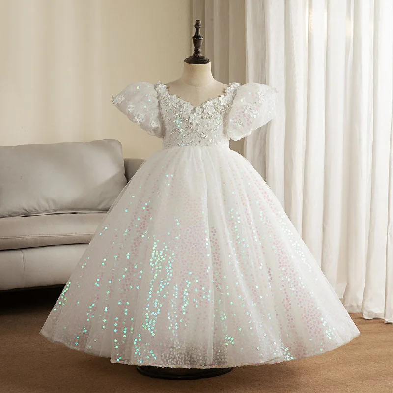 Final Clearance Little Girel First Communion Dress Flower Girl White Sequins Wedding Princess Baptism Dress Final Clearance Little Girel First Communion Dress Flower Girl White Sequins Wedding Princess Baptism Dress