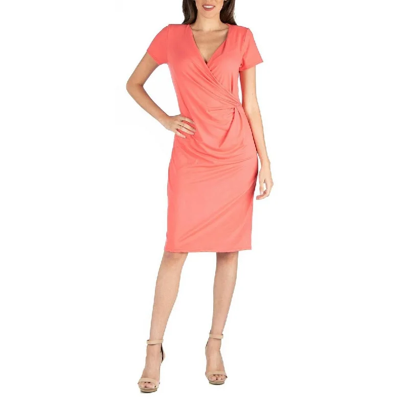 24seven Comfort Apparel Womens Plus Faux-Wrap Casual Shift Dress