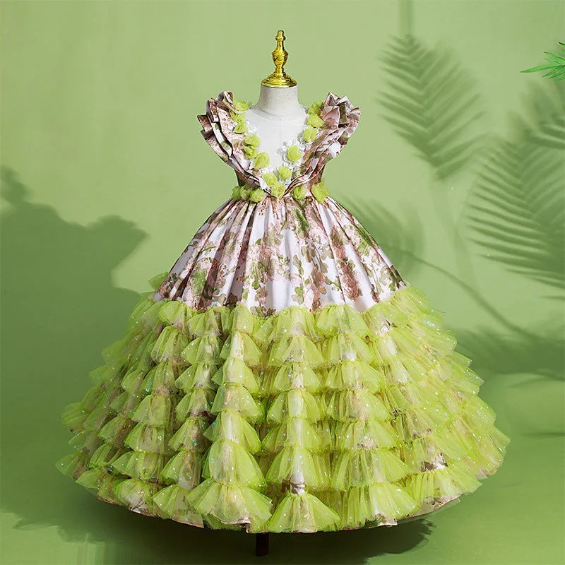 Super Sale Flower Girl Dress Children Contrasting Color Unique Princess Cake Garden Princess Dress