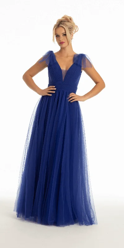 Tie Shoulder Illusion Plunge Ballgown