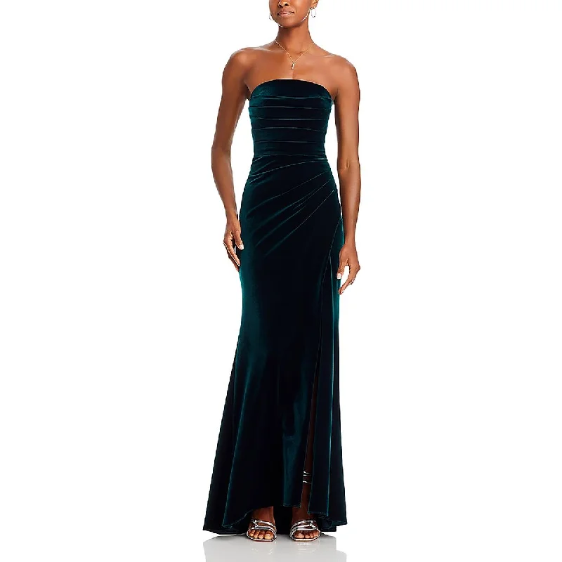 Aqua Womens Velvet Strapless Evening Dress