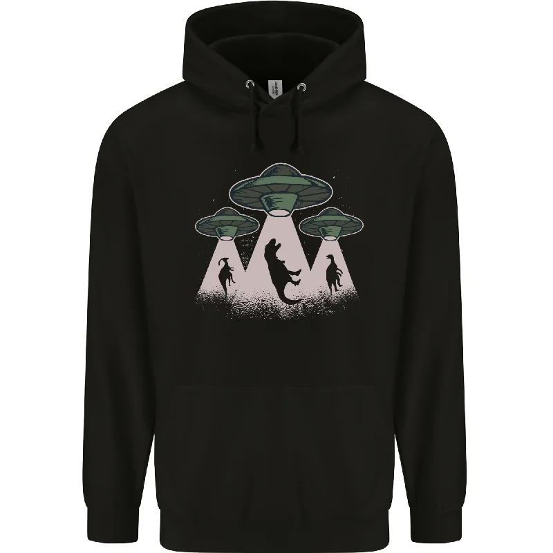 Savings Bonanza Dinosaur Abduction Funny Alien T-Rex UFO Mens 80% Cotton Hoodie
