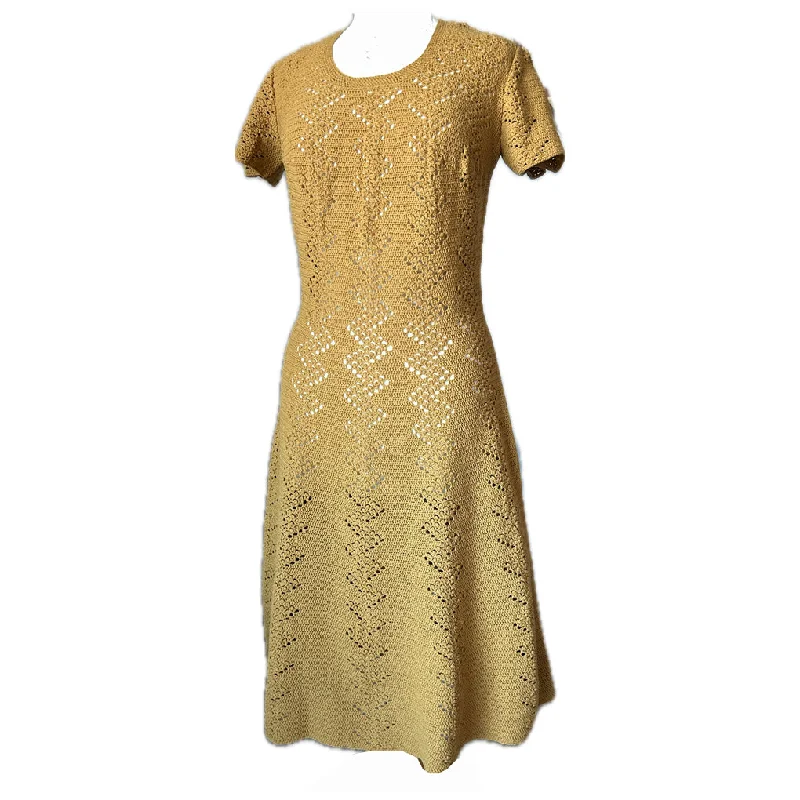 Overstock Mustard crochet knit vintage 1960s dress