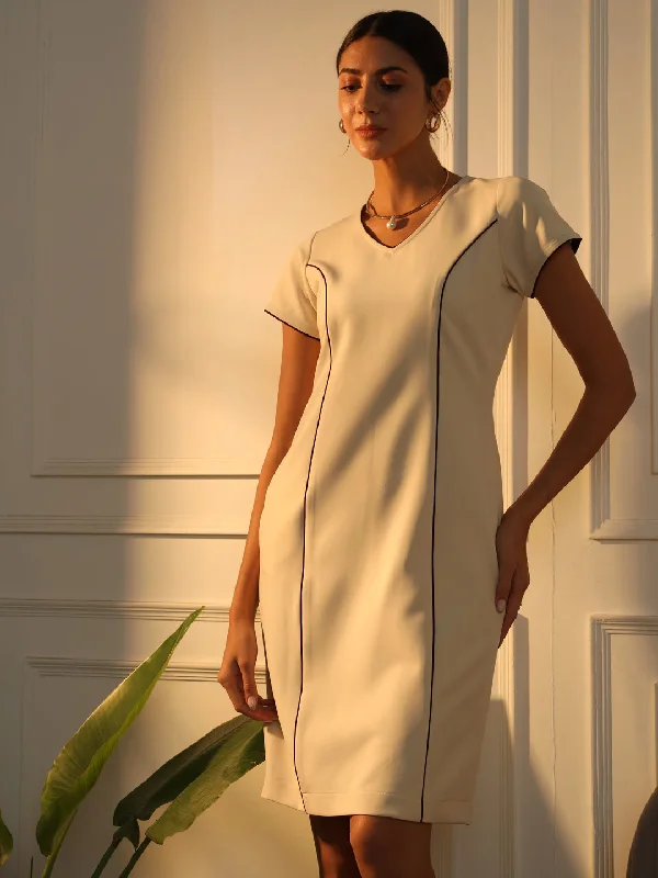 Exclusive Online Offer Piping Detailed dress- Off White