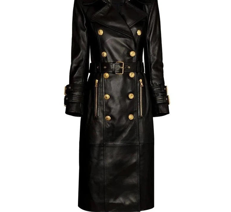 Early Access Double-Breasted Leather Women's Trench Overcoat