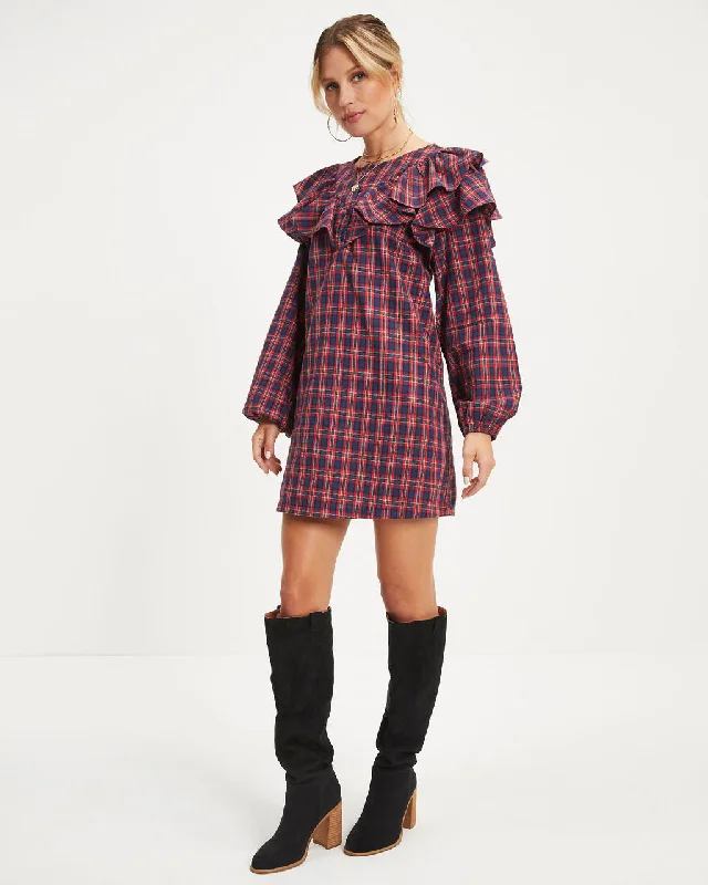 Be Merry Plaid Ruffle Mini Dress