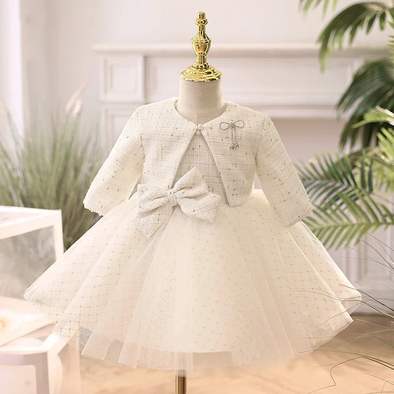 Lowest Price Baby Girl Birthday Party Dresses Girl Winter White Long Sleeve Puffy Formal Dresses Lowest Price Baby Girl Birthday Party Dresses Girl Winter White Long Sleeve Puffy Formal Dresses