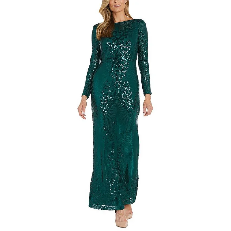 R&M Richards Womens Full Length Sequined Evening Dress