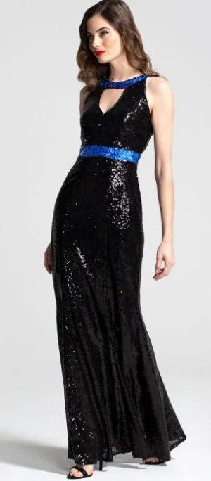 New Deals Black Sequin Keyhole Gown
