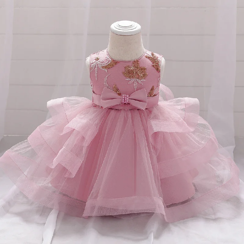 Clearance Items Infant Formal Dresses Baby Girl Cute Sleeveless Embroidery Bow Fluffy Ball Gowns Princess Dresses