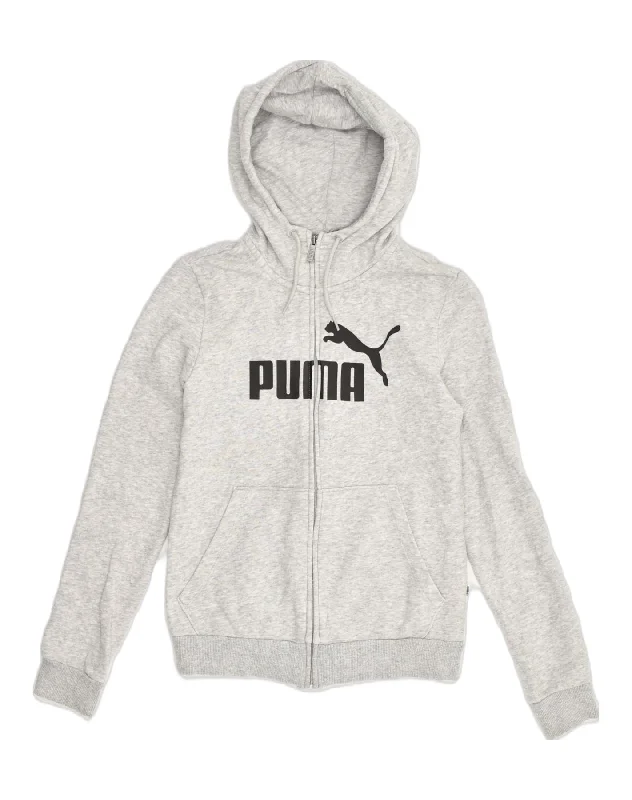 Exclusive Preview PUMA Womens Graphic Zip Hoodie Sweater Size 8 Small Grey Cotton