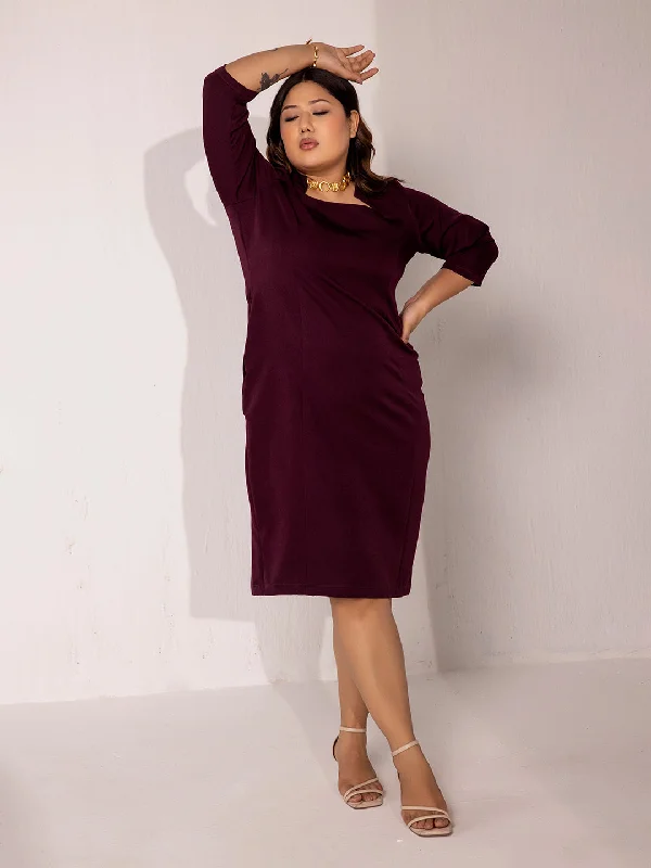 Online Specials Slim Fit Pencil Stretch Dress - Wine