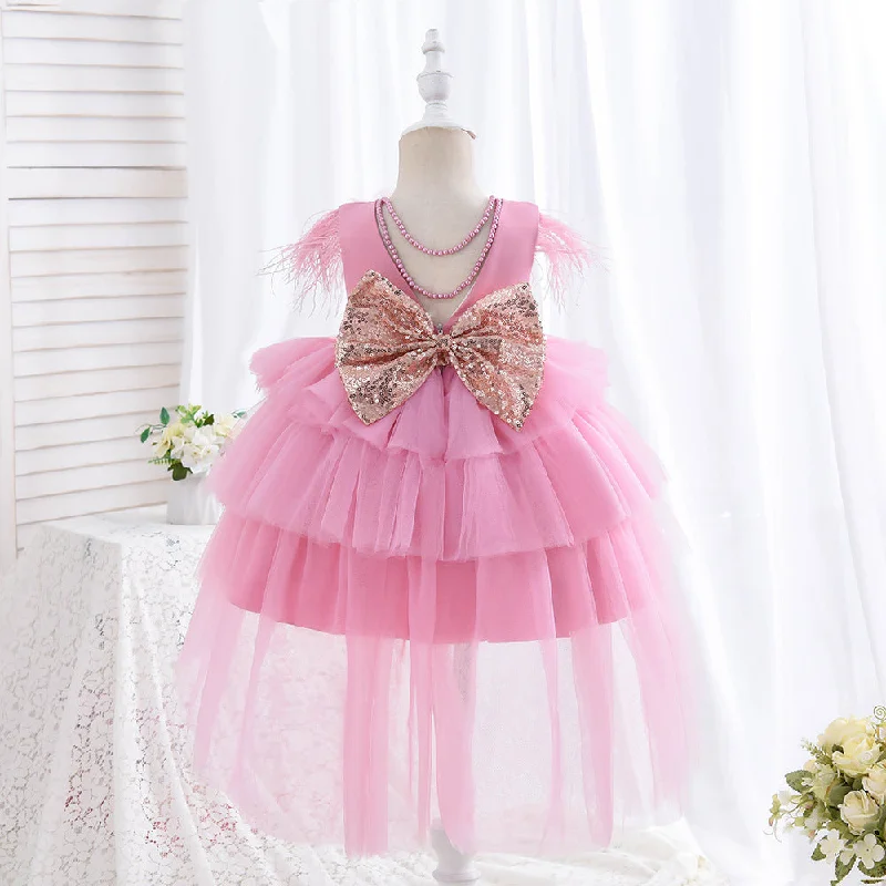 Super Sale Flower Girl Dress Toddler Communion Pageant Cute Bow Princess Trailing Birthday Dress
