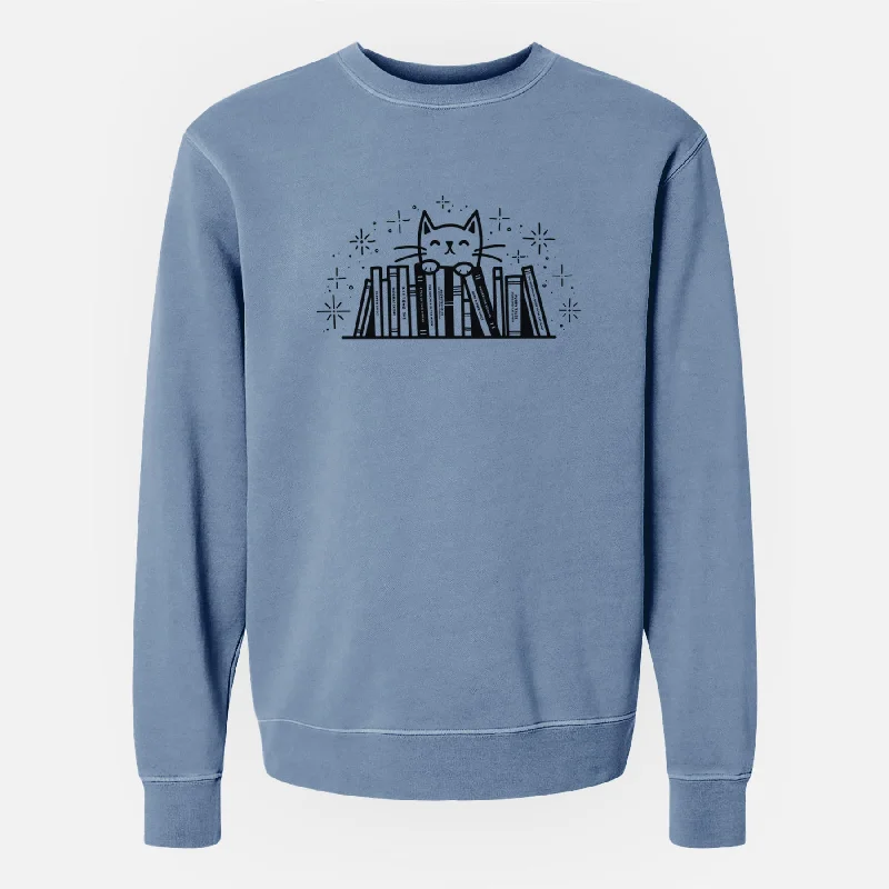 Season Finale Sale Kitty Library - Feline Behind Books - Unisex Pigment Dyed Crew Sweatshirt