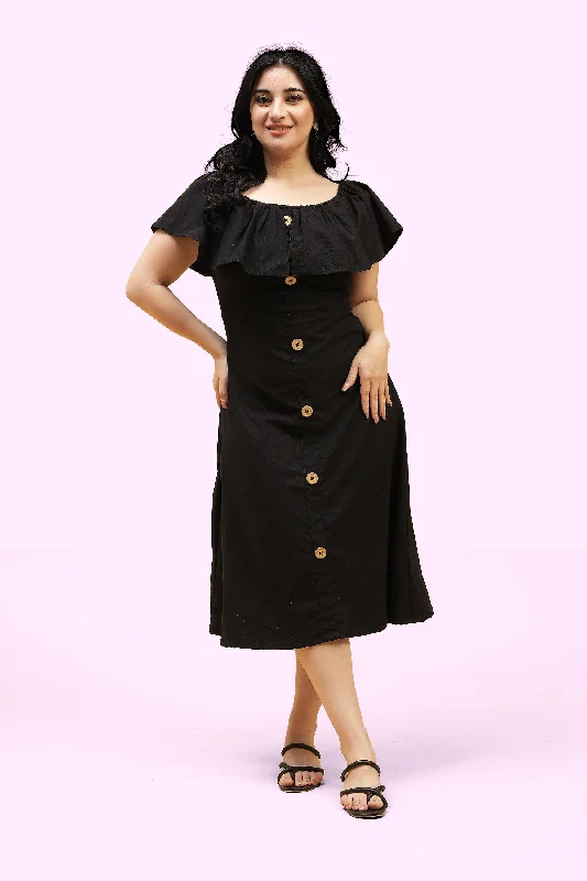 Daily Deals Curvy Lane Women Plus Size Off Shoulder Ruffle Neck A-Line Lykra Dress