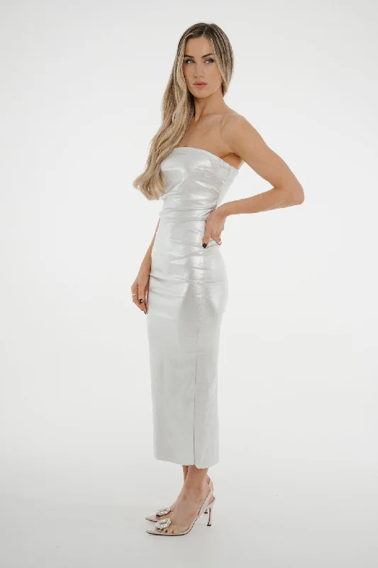 Midnight Sale Iris Metallic Bandeau Dress In Silver