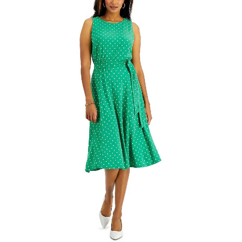 Kasper Womens Polka Dot Midi Fit & Flare Dress