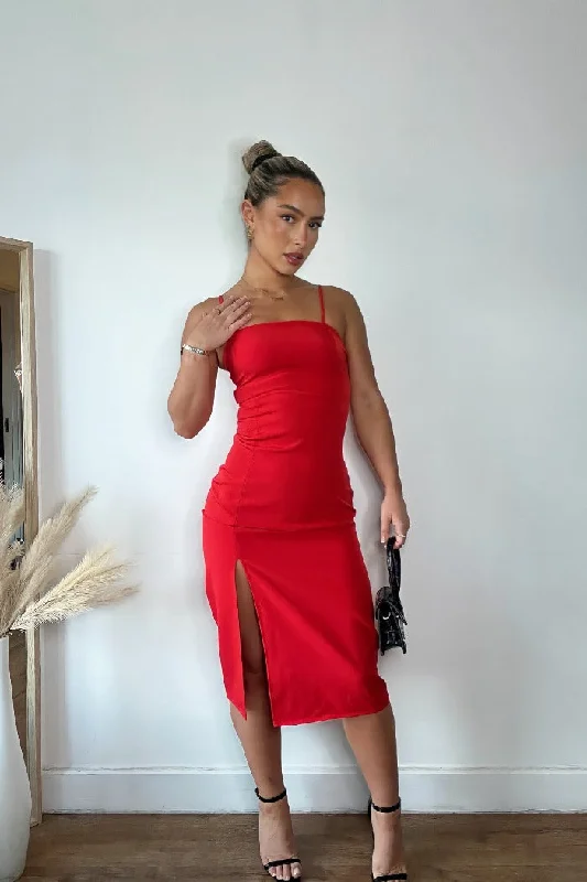 Limited Edition ONLY SLIM SLIT DRESS IN RED