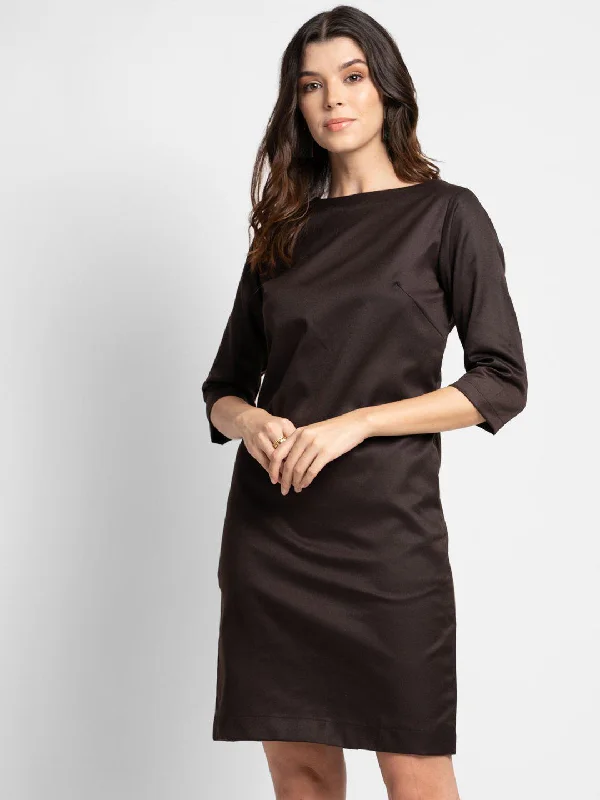 Price Rollback Poly Cotton Sheath Dress - Chocolate Brown
