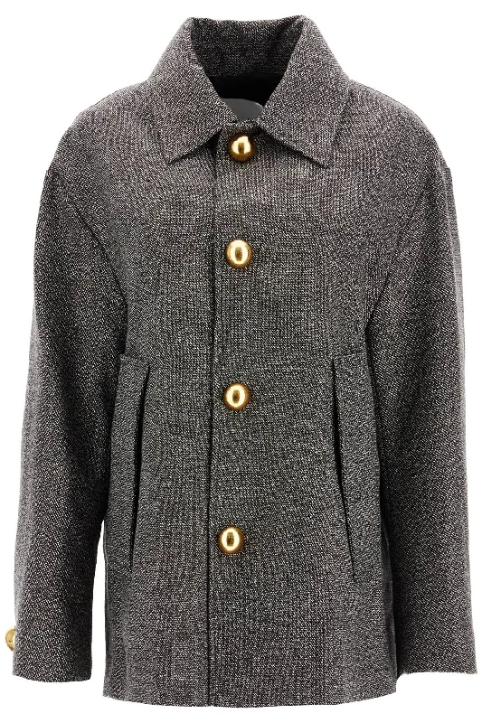 Blowout Sale Boxy Wool And Cotton Blend Jacket  - Brown