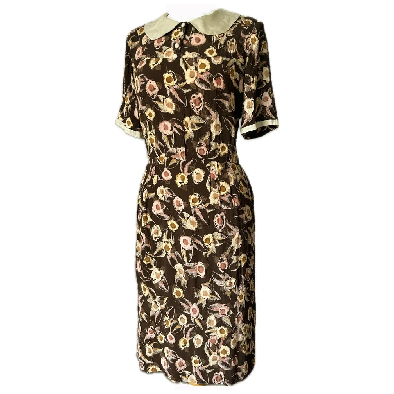 Today Only Coffee and cream rayon vintage 1930s floral day dress