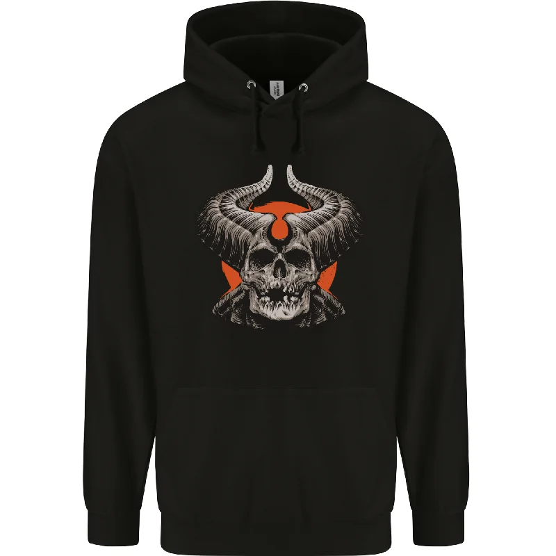 Get It Before It’s Gone Devil Skull With Huge Horns Mens 80% Cotton Hoodie