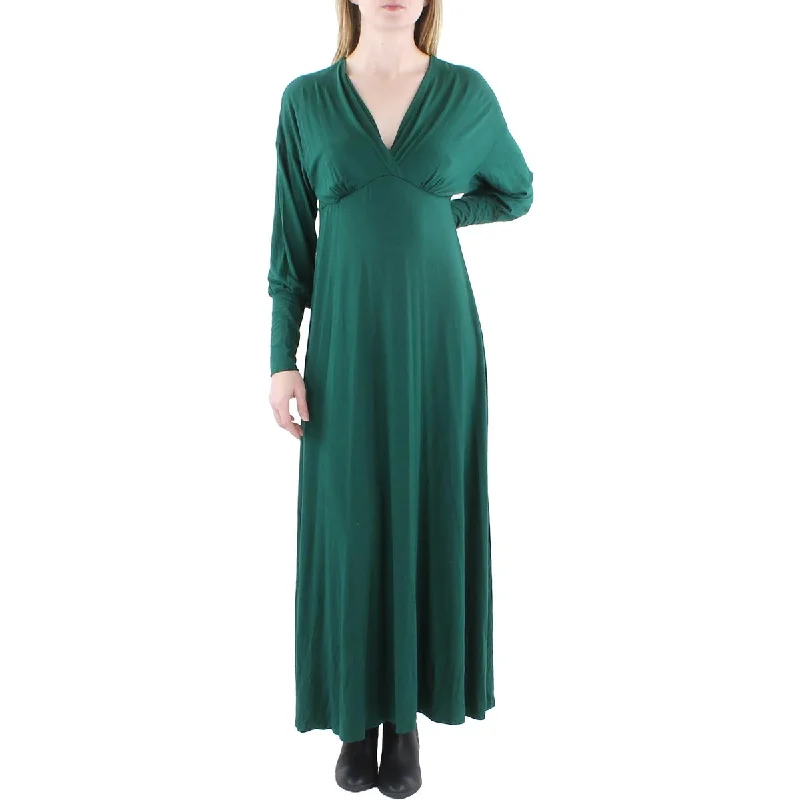 24seven Comfort Apparel Womens Solid V Neck Maxi Dress