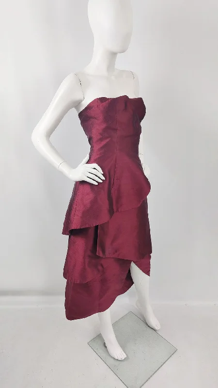 Seasonal Clearance Bruce Oldfield Vintage Dark Wine Red Evening Dress, 1980s
