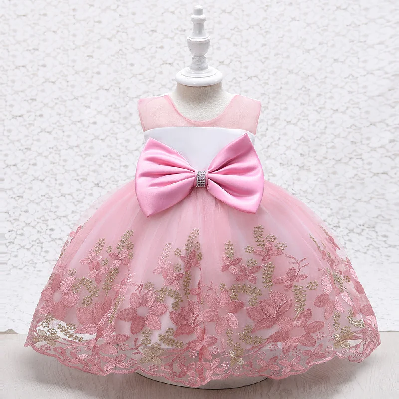 Blowout Sale Girl Formal Dress Toddler Birthday Party Sleeveless Embroidery Bow Princess Dress