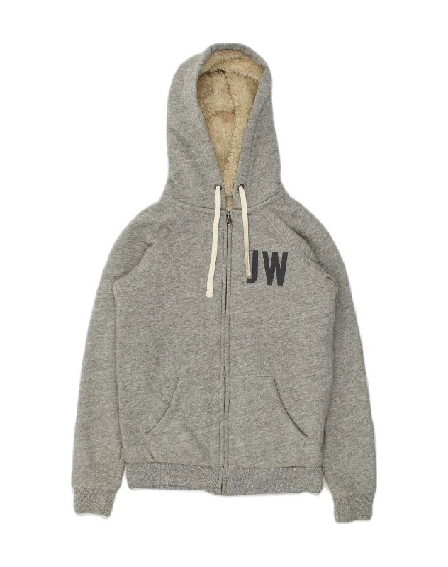 Overstock JACK WILLS Womens Graphic Sherpa Zip Hoodie Sweater UK 8 Small Grey Cotton