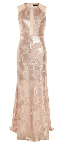 Early Bird Discount Sheer Champagne Sequin Gown