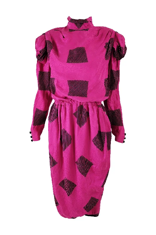 Don’t Miss Out Robina Paris Vintage Fuchsia Silk Shoulder Pads Dress, 1980s