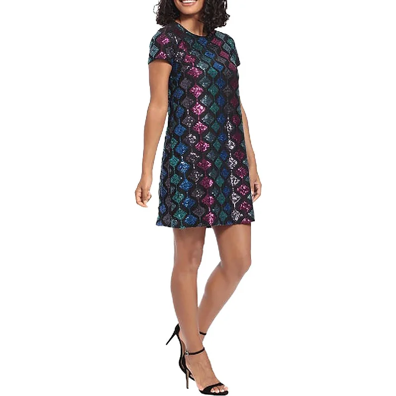 London Times Womens Sequined Mini Shirtdress