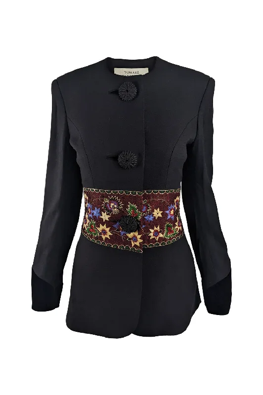 Extra Savings Tomasz Starzewski Vintage Black Crepe Embroidered Jacket, 1980s