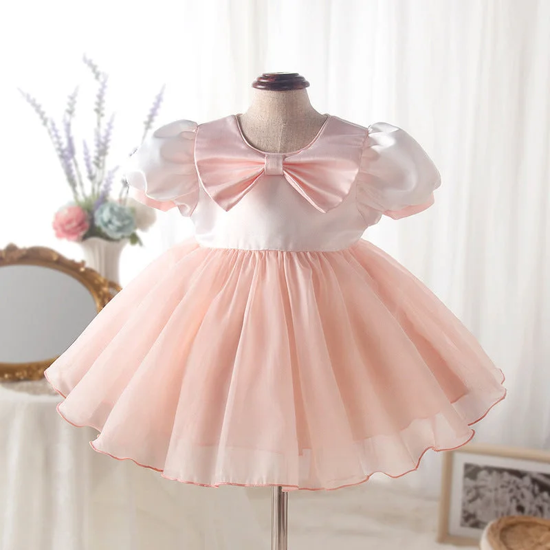 Referral Discount Baby Girl Dress Toddler Party Puff Sleeves Pink Bow Puffy Princess Dress