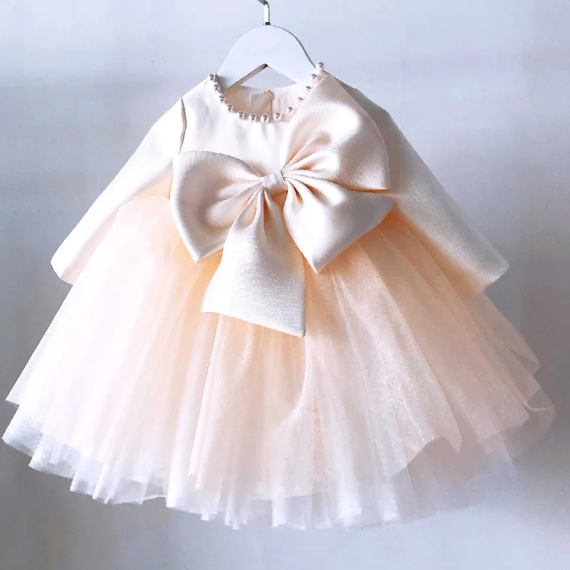 Daily Deals Baby Girl Birthday Party Dress Toddler Long Sleeve Cute Bow Knot Fluffy Christening Dress