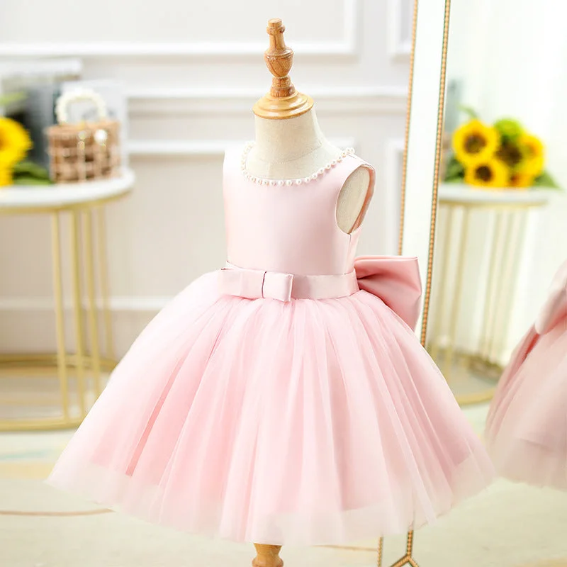 Warehouse Sale Toddler Birthday Party Dresses Baby Girl Pink Beaded Cutout Backless Formal Princess Dress