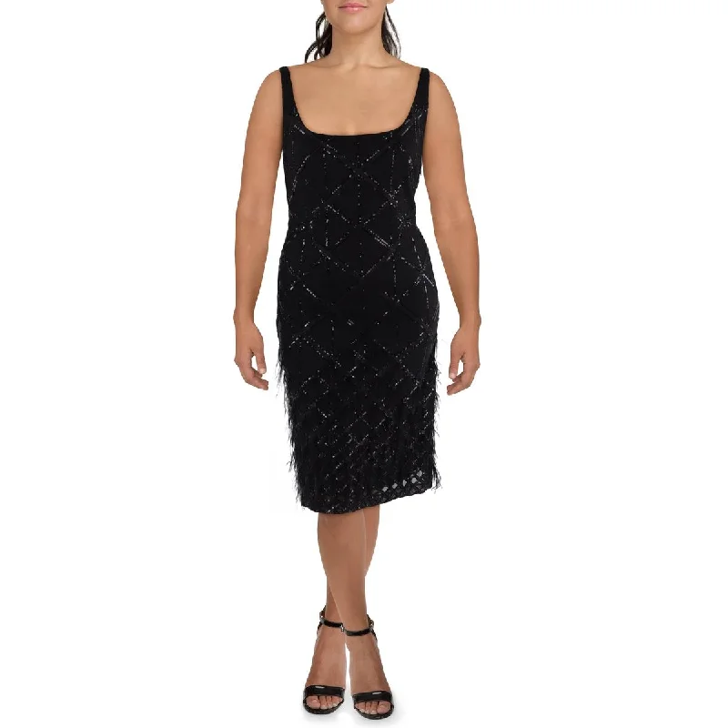 Donna Karan Womens Sequined Knee-Length Cocktail And Party Dress