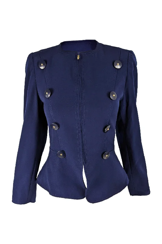 Quick Sale Christian Lacroix Vintage Womens Blue Wool Hourglass Jacket, 1980s