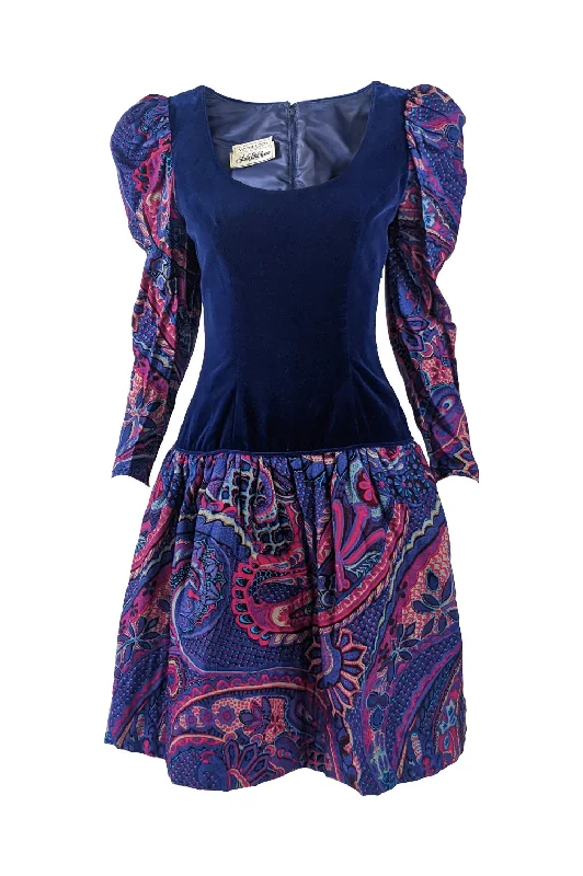 Best Bargains Victor Costa for Saks Fifth Avenue Vintage Velvet & Paisley Dress, 1980s