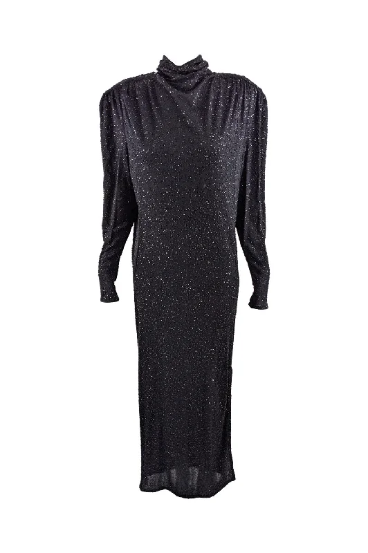 Special Buy Vintage Shoulder Padded Black Glittery Backless Dress, 1980s