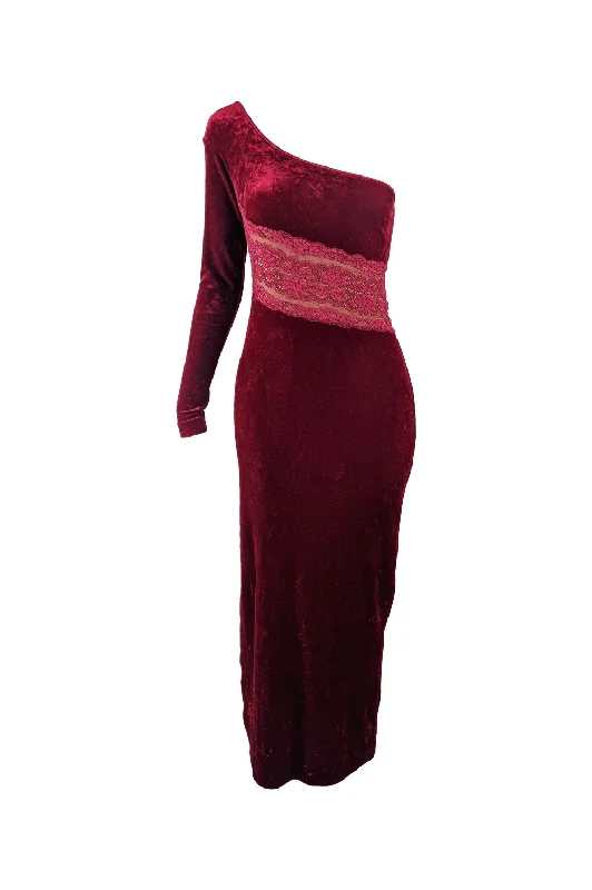 Super Bargain La Perla Vintage Red Velour Bodycon Evening Gown, 1980s